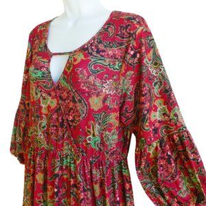 Maxi Dress Floral Paisley Flowy One World Cutout Front Back Lace V Panel XL plus